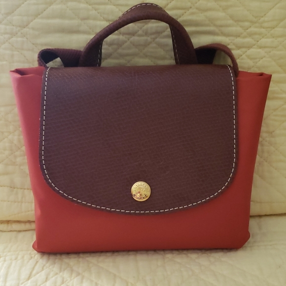 Longchamp Small Red Nylon Le Pliage Backpack with Brown Trim main image 5